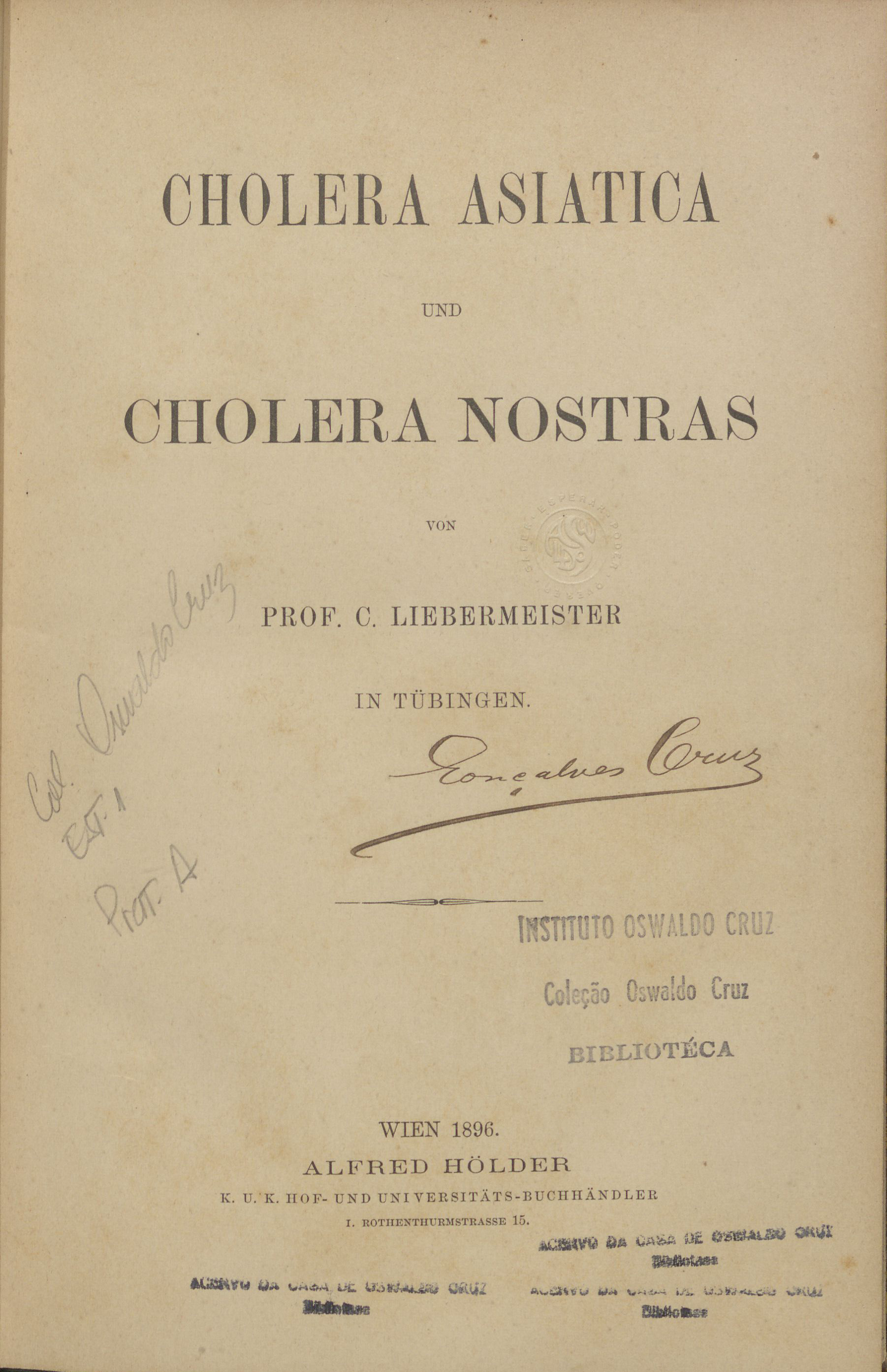 imagem do livro Cholera asiatica und cholera nostras 
