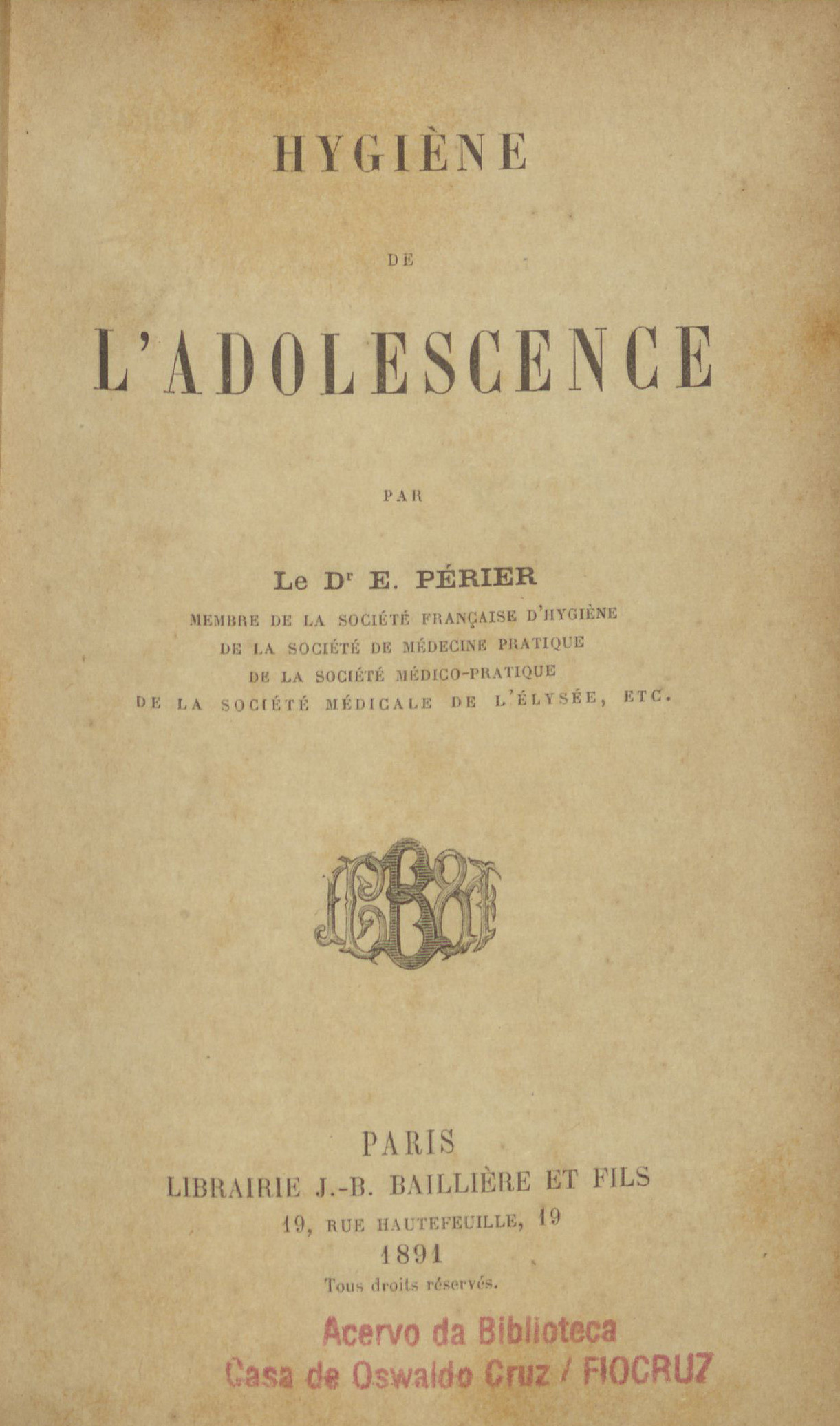 Imagem da obra Hygiène de l&#039;adolescence 