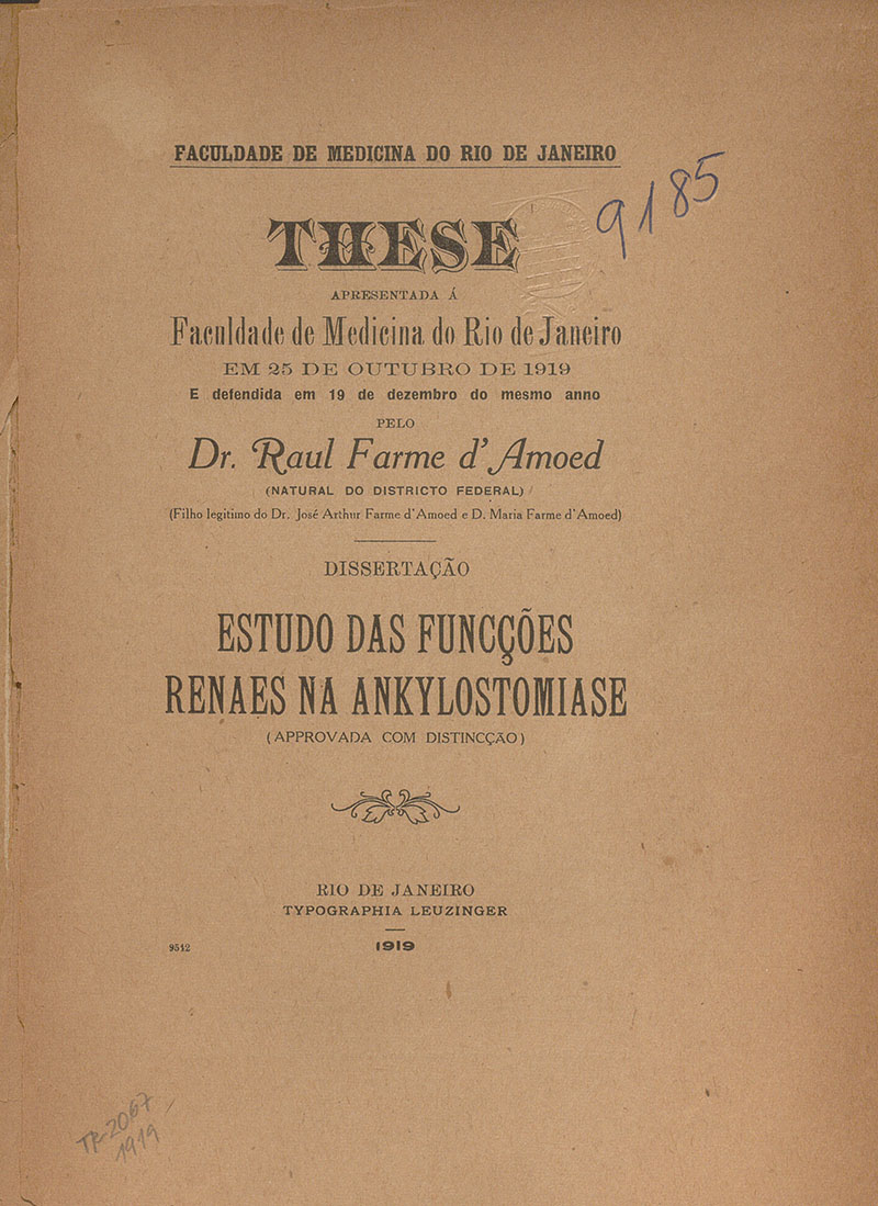 Imagem da obra Estudo das funcções renaes na ankylostomiase 