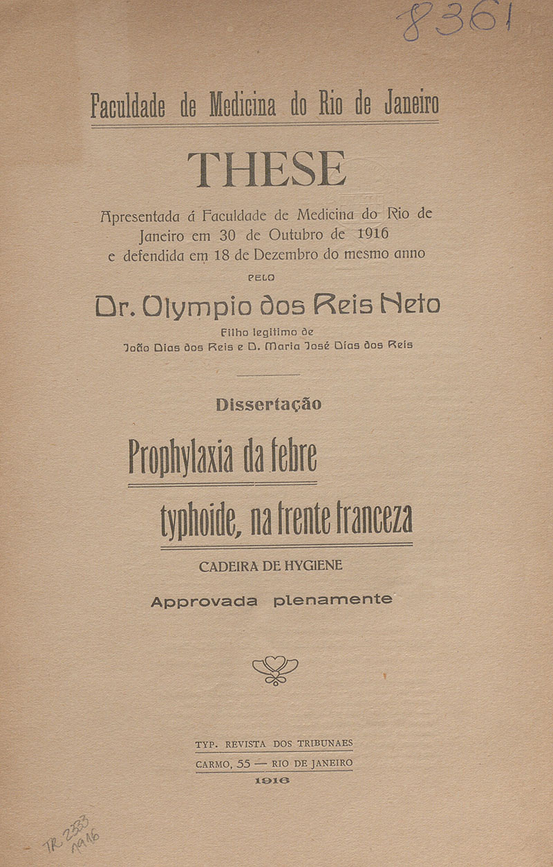 Imagem da obra Prophylaxia da febre typhoide, na frente franceza