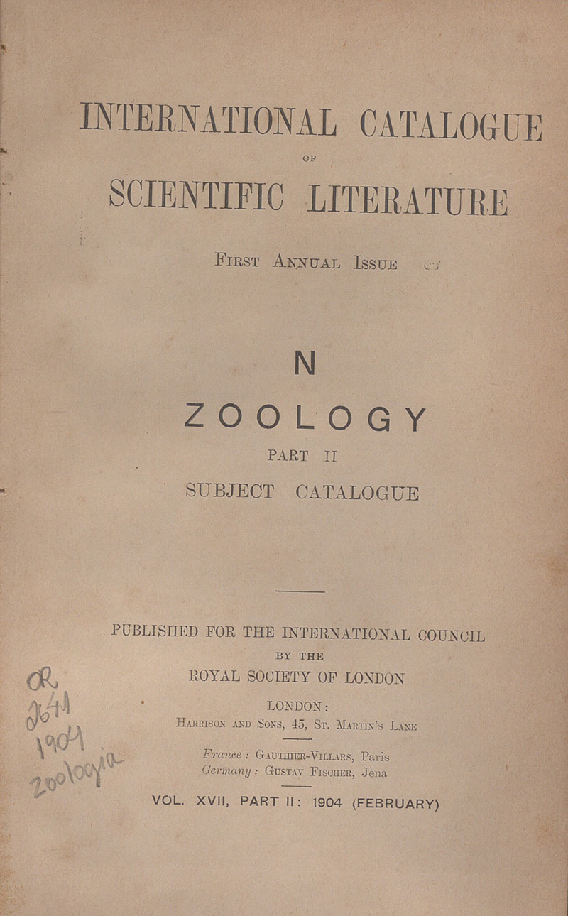 Imagem da obra International catalogue of scientific literature