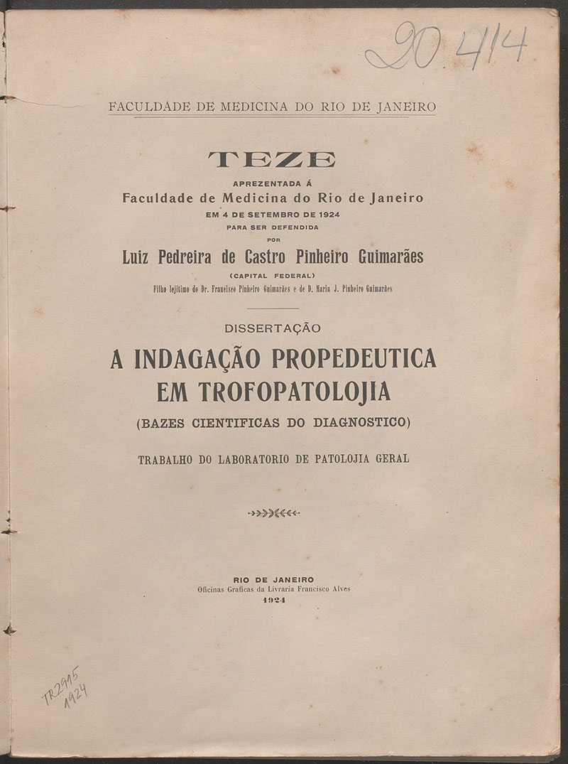 Imagem da obra A indagação propedeutica em trofopatolojia: (bazes cientificas do diagnostico)