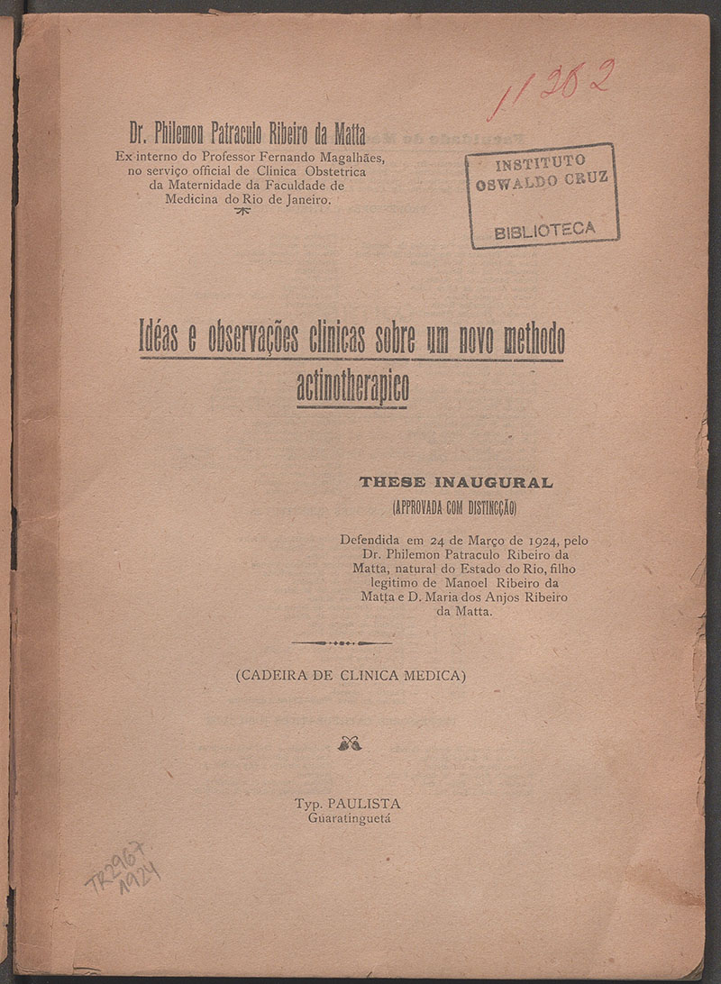 Imagem da obra Idéas e observações clinicas sobre um novo methodo actinotherapico