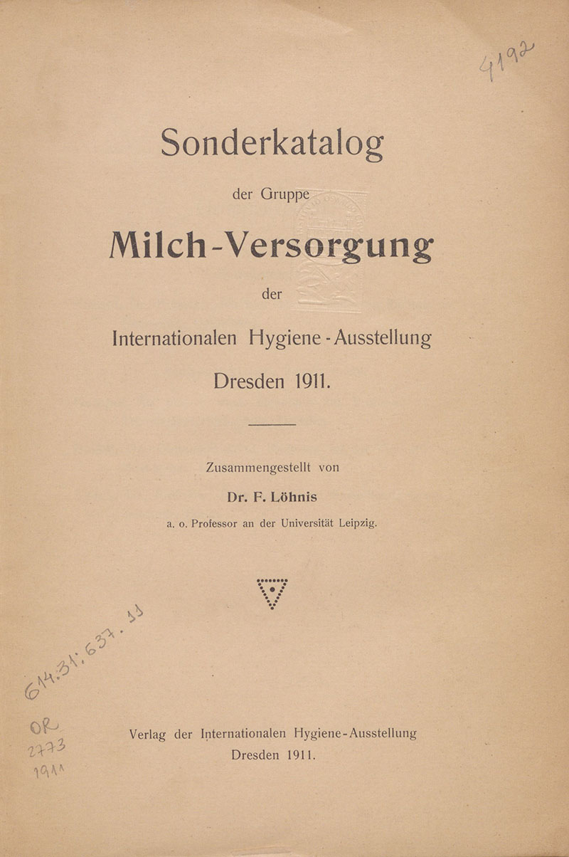 imagem do livro Sonderkatalog der Gruppe Milch-Versorgung: der Internationalen Hygiene-Ausstellung Dresden 1911