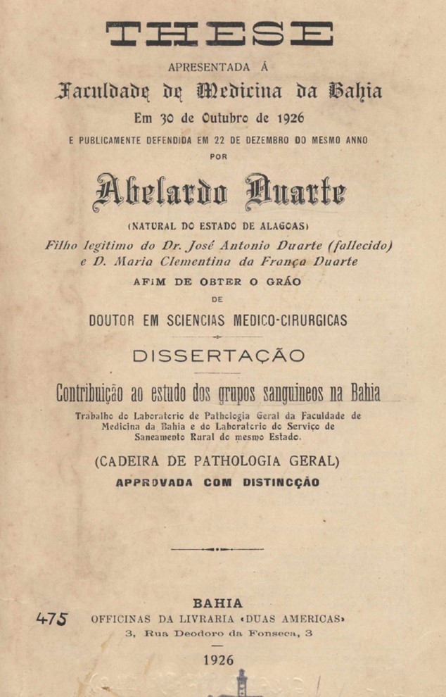 Imagem da obra Contribuição ao estudo dos grupos sanguineos na Bahia