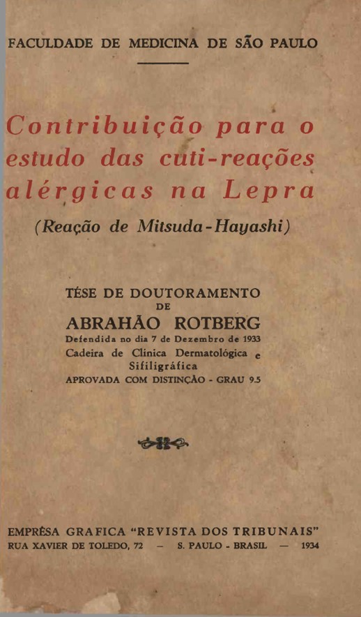 Imagem da obra Contribuição para o estudo das cuti-reações alégicas na lepra:Reação de Mitsuda-Hayash