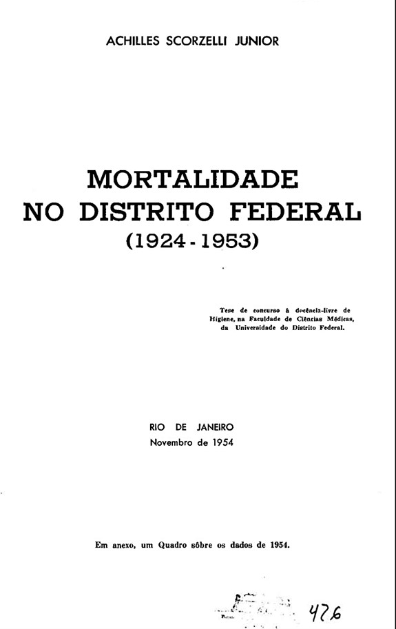 Imagem da obra Mortalidade no Distrito Federal 1924-1953