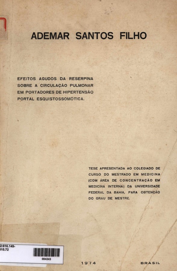 Imagem da obra Efeitos agudos da reserpina sobre a circulação pulmonar em portadores de Hipertensão Portal Esquistossomótica