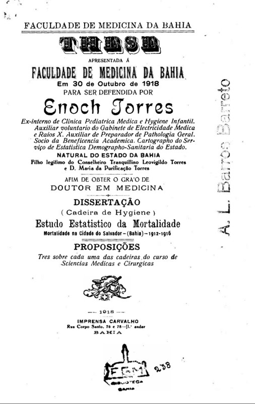 Imagem da obra Estudo Estatístico da mortalidademortalidade na cidade de Salvador, Bahia 19121916