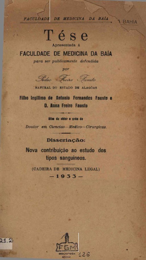 Imagem da obra Nova contribuição ao estudo dos tipos sanguineos